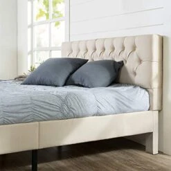 INUS Misty Upholstered Platform Bed Frame / Mattress Foundation / Wood Slat Support / No Box Spring Needed / Easy Assembly, Taupe, King -Best Furniture Store 51WaVilsNyL