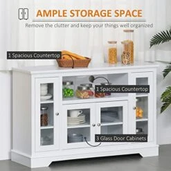 HOMCOM Sideboard Buffet Cabinet With Storage, Kitchen Cabinet Coffee Bar Cabinet With Glass Doors For Living Room, Kitchen, White -Best Furniture Store 51WgrueOWQL