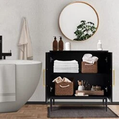 KFO Storage Cabinet With Doors, Black Accent Cabinet, Modern Free Standing Cabinet, Black Sideboard With Metal Base For Bedroom, Living Room, Kitchen And Office -Best Furniture Store 51WjbGMg8DL