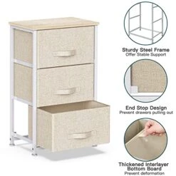 3 Drawer Fabric Dresser Storage Tower, Dresser Chest With Wood Top, Organizer Unit For Closets Bedroom Nursery Room Hallway (Beige) -Best Furniture Store 51WnvSyuG7L