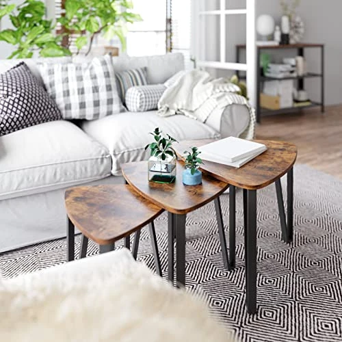 VASAGLE Industrial Nesting Coffee Table, Set Of 3 End Tables For Living Room, Stacking Side Tables, Easy Assembly, Wood Look Accent Furniture With Metal Frame, Rustic Brown And Black ULNT13X 4 VASAGLE Industrial Nesting Coffee Table, Set Of 3 End Tables For Living Room, Stacking Side Tables, Easy Assembly, Wood Look Accent Furniture With Metal Frame, Rustic Brown And Black ULNT13X - Image 4