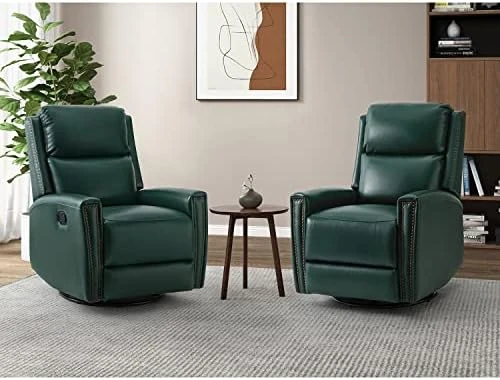 HULALA HOME Genuine Leather Swivel Rocker Recliners Set Of 2, Manual Glider Recliner Chairs With Adjustable Backrest & Footrest, Modern Home Theater Sofa Armchairs For Living Room Bedroom, Brown 11 HULALA HOME Genuine Leather Swivel Rocker Recliners Set Of 2, Manual Glider Recliner Chairs With Adjustable Backrest & Footrest, Modern Home Theater Sofa Armchairs For Living Room Bedroom, Brown - Image 11