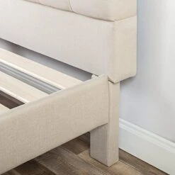 INUS Misty Upholstered Platform Bed Frame / Mattress Foundation / Wood Slat Support / No Box Spring Needed / Easy Assembly, Taupe, King -Best Furniture Store 51WtzSLZRaL