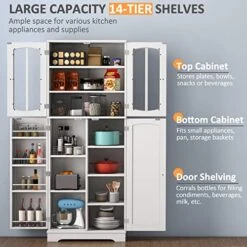 TOLEAD 64" Pantry Cabinets With Doors And Shelves, Freestanding Tall Kitchen Pantry Storage Cabinet, Modern Food Pantry Cabinet Cupboard For Kitchen, Living Room, Dining Room, White -Best Furniture Store 51WuvvV4RHL