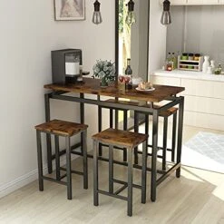 AWQM Bar Table And Stools Set, Rectangle Dining Table Set For 4, Industrial Counter Height Kitchen Bar Table And Chairs Set For Breakfast Nook, Restaurant, Apartment, Small Spaces - Rustic Brown 6 AWQM Bar Table And Stools Set, Rectangle Dining Table Set For 4, Industrial Counter Height Kitchen Bar Table And Chairs Set For Breakfast Nook, Restaurant, Apartment, Small Spaces - Rustic Brown -Best Furniture Store 51WzSmhq8NL