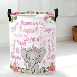 Personalized Custom Elephant Flower Splice Name Collapsible Large Sized Clothes Hamper With Knitting Handles For Baby Girls Boys Kids Nursery Clothes Things -Best Furniture Store 51X dvv1LbL. AC
