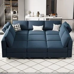Belffin Modular Velvet Sectional Sofa With Chaise Lounge Sectional Sleeper Sofa With Storage Chaise Sofa Bed Couch For Living Room Blue… -Best Furniture Store 51X27WX8W8L. AC