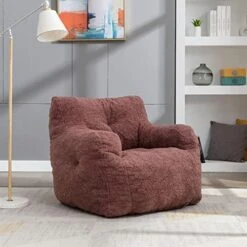 Soft Tufted Bean Bag Chairs For Adults, Medium Teddy Fabric Bean Bags With Arms, Ivory -Best Furniture Store 51X7uIstr L. AC