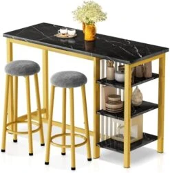 AWQM Bar Table Set With Storage Shelves, 47" White Modern Faux Marble Breakfast Table With 2 Stools, 3-Piece Dining Set For 2, Space Saving Table For Kitchen/Dinning Room/Living Room/Bedroom/Office 23 AWQM Bar Table Set With Storage Shelves, 47" White Modern Faux Marble Breakfast Table With 2 Stools, 3-Piece Dining Set For 2, Space Saving Table For Kitchen/Dinning Room/Living Room/Bedroom/Office -Best Furniture Store 51X9PHEdnKL. AC