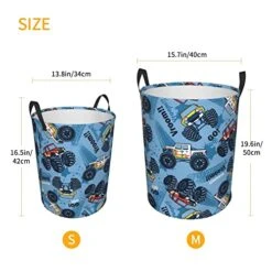 Gbuzozie Monster Truck Cars Pattern Round Laundry Hamper Storage Basket Toys Clothes Organizer Bin For Home Bathroom Bedroom Dorm Nursery, 62l -Best Furniture Store 51XNQIPLqsL