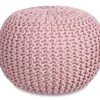 BIRDROCK HOME Round Pouf Foot Stool Ottoman - Knit Bean Bag Floor Chair - Cotton Braided Cord - Great For The Living Room, Bedroom And Kids Room - Small Furniture (Dusty Rose)
