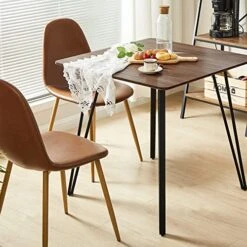 GreenForest Dining Table 31.5 Inch Small Square Kitchen Room Table For 2-4 Person Modern Industrial Dinner Table With Solid Metal Legs For Dining Room, Living Room, Walnut -Best Furniture Store 51Xf3QoFmqL
