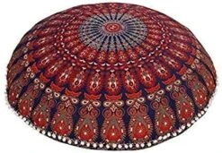 Rajasthaniartdecor Round Pouf Cover Cushion Cotton With Pom Meditetion Seating For Living Dorm Room Color Size 32 Inch Inches (Cover Only) (Blue Gold), RADC003-V, Inches(80 Cm) -Best Furniture Store 51Xg5Z9VD7L. AC