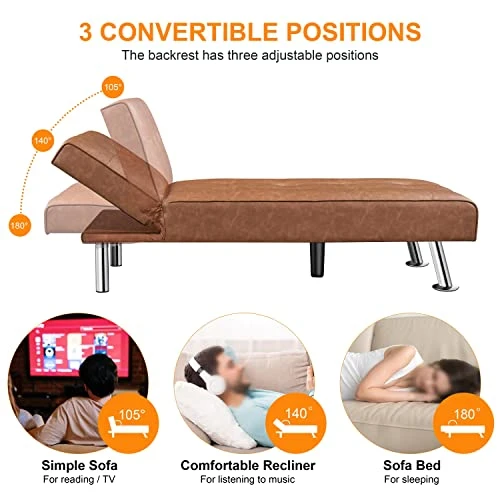 Yaheetech Faux Leather Sectional Sofa Couch Sectional Living Room Furniture Set Convertible Futon Sofa Beds With Chaise Lounge, Brown 5 Yaheetech Faux Leather Sectional Sofa Couch Sectional Living Room Furniture Set Convertible Futon Sofa Beds With Chaise Lounge, Brown - Image 5