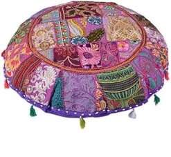 KLAVATE Indian Handmade Vintage Patchwork Cotton Boho Chic Bohemian Hand Embroidered Decorative Ethnic Foot Stool Round Floor Pillows & Cushion Cover Seating Pouf Ottoman (Purple, 18 Inch) 20 KLAVATE Indian Handmade Vintage Patchwork Cotton Boho Chic Bohemian Hand Embroidered Decorative Ethnic Foot Stool Round Floor Pillows & Cushion Cover Seating Pouf Ottoman (Purple, 18 Inch) -Best Furniture Store 51XpZSW85mL. AC