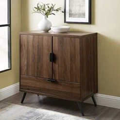 Walker Edison Mid Century Modern Buffet Entryway Cabinet Doors Kitchen-Dining Room Storage Cabinet-Living Room, 30 Inch, Dark Walnut