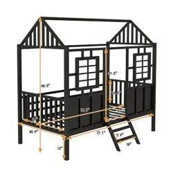 NCKMYB Twin Size Metal House Bed Cabin With Windows, Metal Low Loft Bed With Safety Guardrails, For Kids Toddlers Girls & Boys (Black) -Best Furniture Store 51XyATTlkZL
