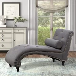 ALISH Chaise Lounge Indoor Upholstered Chaise Lounge Chair Modern Recliner Sofa Sleeper Sofa For Living Room, Bedroom Gray
