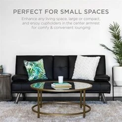 FLOYINM Leather Upholstered Convertible Sofa Bed Futon W/ 2 Cupholders Comfortable Simple Assembly (Color : E) -Best Furniture Store 51Y8efK3KaL