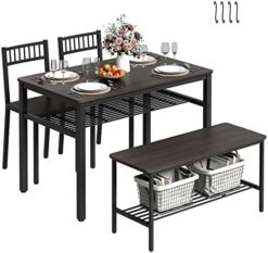 FUIKEING Dining Table Set For 4, Kitchen Table With 2 Chairs And 1 Bench, Dining Table Set With 2 Storage Racks And 4 S-Hooks, Rustic Brown -Best Furniture Store 51Y9yDmC5qL. AC