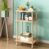 Exilot Solid Wood Side Table, 3-Tier End Table With Storage Shelves, Tall Nightstand Bedside Table For Living Room Bedroom Office No-Tool Assembly.