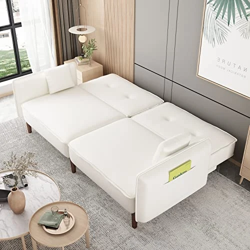 HomSof Convertible Sofa Sleeper Futon With Arms Split Back Design Compact Couch Bed, White 3 HomSof Convertible Sofa Sleeper Futon With Arms Split Back Design Compact Couch Bed, White - Image 3