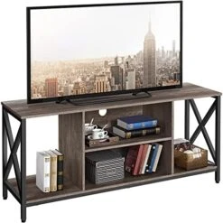 Yaheetech TV Stand For 65 Inch TV Console Table With Storage Shelves Cabinet, 55" Wood Entertainment Center For Living Room, Industrial Modern Style TV Cabinet For Flat Screens, Gray -Best Furniture Store 51YPk9GQfNL. AC