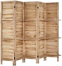 5.6 Ft Wood Room Divider, 5 Panel Panel Divider&Room Dividers, Partition Divider,Decorative Panel, Folding Privacy Screen Panels, Room Dividers With 3 Shelves And Privacy Screens (5 Panel,Natural) -Best Furniture Store 51YQhzFOi8L. AC