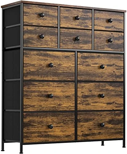 12 Drawer Dresser For Bedroom Chest Of Drawers Closets Large Capacity Organizer Tower Steel Frame Wooden Top Living Room Entryway Office (Black Grey) YLZ12B8 7 12 Drawer Dresser For Bedroom Chest Of Drawers Closets Large Capacity Organizer Tower Steel Frame Wooden Top Living Room Entryway Office (Black Grey) YLZ12B8 - Image 7