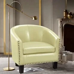 Rosevera Duilio Club Style Barrel Armchair For Living Room Faux Leather Accent Chair, Latte Faux Leather -Best Furniture Store 51YXpttff1L. AC