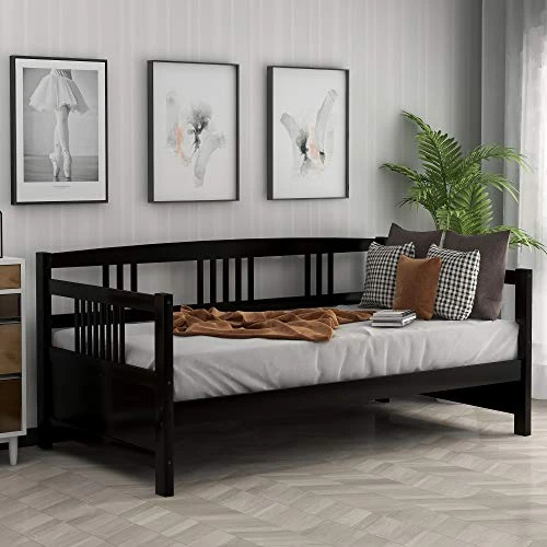 DNYN Twin Size Daybed For Kids Bedroom,Solid Pinewood Bedframe W/Safety Guardrails & Strong Wood Slats Support,Home Furniture For Living Room,Space Saving Design & No Box Spring Needed, Espresso 2 DNYN Twin Size Daybed For Kids Bedroom,Solid Pinewood Bedframe W/Safety Guardrails & Strong Wood Slats Support,Home Furniture For Living Room,Space Saving Design & No Box Spring Needed, Espresso - Image 2