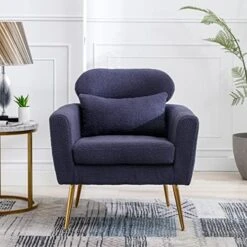 Mikibama Mid Century Modern Accent Chair Upholstered Reading Chair Armchair With Metal Legs And Throw Pillow Side Chair For Living Room Bedroom Office (Ivory,Teddy Fabric) -Best Furniture Store 51YfQC7rgnL. AC