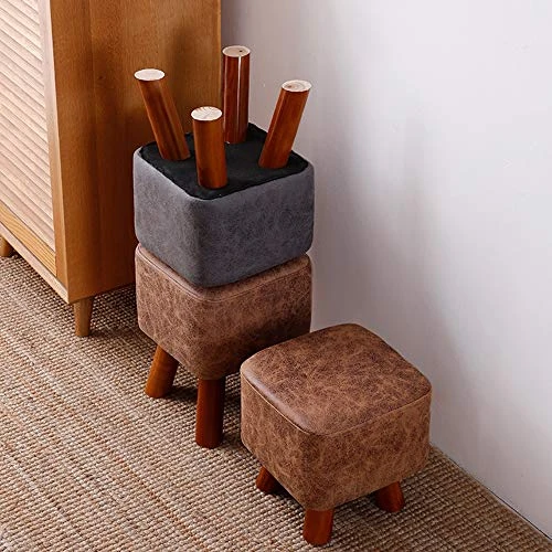 Upholstered Footstool Household Stool Comfortable Technology Cloth Living Room Shoe Bench Solid Wood Legs Bearing 100kg 2 Styles (Color : Brown, Size : 34cm) 2 Upholstered Footstool Household Stool Comfortable Technology Cloth Living Room Shoe Bench Solid Wood Legs Bearing 100kg 2 Styles (Color : Brown, Size : 34cm) - Image 2