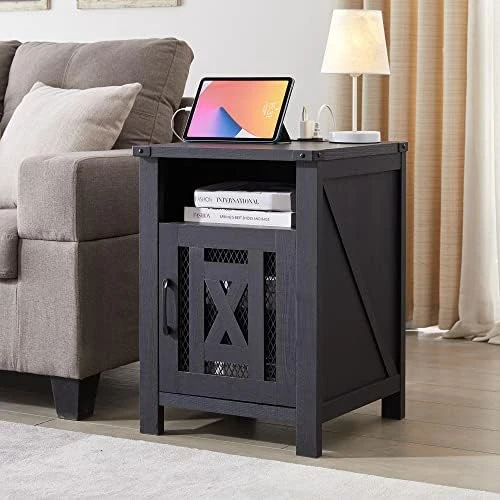 JXQTLINGMU End Table With Charging Station, Beside Table With Stroage Cabinet And Open Storage For Livingroom, White 7 JXQTLINGMU End Table With Charging Station, Beside Table With Stroage Cabinet And Open Storage For Livingroom, White - Image 7
