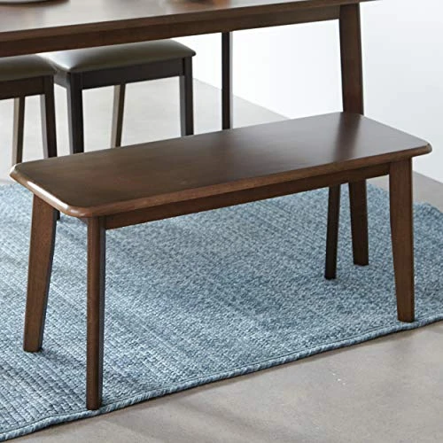 Livinia Canberra 37.4" Wooden Dining Bench/Mid Century Modern Solid Malaysian Oak Kitchen Bench (Walnut) 2 Livinia Canberra 37.4" Wooden Dining Bench/Mid Century Modern Solid Malaysian Oak Kitchen Bench (Walnut) - Image 2