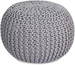 BIRDROCK HOME Round Pouf Foot Stool Ottoman - Knit Bean Bag Floor Chair - Cotton Braided Cord - Great For The Living Room, Bedroom And Kids Room - Small Furniture (Light Grey) -Best Furniture Store 51Z 6tx3gwL. AC