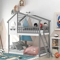 GLORHOME Twin Size Low Loft Bed House Bedframe With Roof And 2 Windows,Wood Slat Support, Fun Bedroom Furniture For Kids, White 21 GLORHOME Twin Size Low Loft Bed House Bedframe With Roof And 2 Windows,Wood Slat Support, Fun Bedroom Furniture For Kids, White -Best Furniture Store 51Z4lixpomS. AC