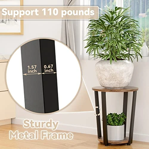 EKNITEY Wood Round End Table - 19.7" Dia. Side Table With Storage Small Table With Sturdy Metal Frame For Living Room Bedroom Couch Snack And Sofa 2-Tier 5 EKNITEY Wood Round End Table - 19.7" Dia. Side Table With Storage Small Table With Sturdy Metal Frame For Living Room Bedroom Couch Snack And Sofa 2-Tier - Image 5