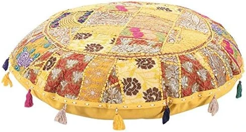KLAVATE Indian Handmade Vintage Patchwork Cotton Boho Chic Bohemian Hand Embroidered Decorative Ethnic Foot Stool Round Floor Pillows & Cushion Cover Seating Pouf Ottoman (Purple, 18 Inch) 7 KLAVATE Indian Handmade Vintage Patchwork Cotton Boho Chic Bohemian Hand Embroidered Decorative Ethnic Foot Stool Round Floor Pillows & Cushion Cover Seating Pouf Ottoman (Purple, 18 Inch) - Image 7