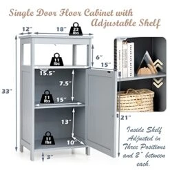 GLACER Floor Storage Cabinet, Multifunctional Side Storage Cabinet With Three-Position Adjustable Shelves, Ideal For Bathroom, Living Room, Bedroom Or Corridor, 18 X 12 X 33 Inches (Grey) -Best Furniture Store 51ZMXxMwdyL