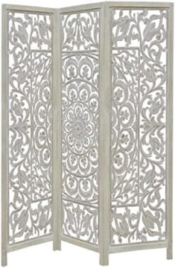 Oom Divider Wood Screen - Ghanti Bells Antique Brown - 4 Panel Folding 72 X 80 - Assembled Hand Carved Decorative Functional Versatile Portable Partition Reversible Privacy Boho - COTTON CRAFT -Best Furniture Store 51ZNZZ7 ahL. AC