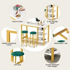 AWQM Bar Table Set With Storage Shelves, 47" White Modern Faux Marble Breakfast Table With 2 Stools, 3-Piece Dining Set For 2, Space Saving Table For Kitchen/Dinning Room/Living Room/Bedroom/Office 17 AWQM Bar Table Set With Storage Shelves, 47" White Modern Faux Marble Breakfast Table With 2 Stools, 3-Piece Dining Set For 2, Space Saving Table For Kitchen/Dinning Room/Living Room/Bedroom/Office -Best Furniture Store 51ZSLEK6RNL