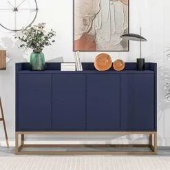 LZ LEISURE ZONE Buffet Sideboard Retro Style Wood Console Table With Bottom Shelf, Storage Cabinet & Drawers For Living Room/Kitche/Entryway, Antique Blue -Best Furniture Store 51ZSWNFvxsL. AC