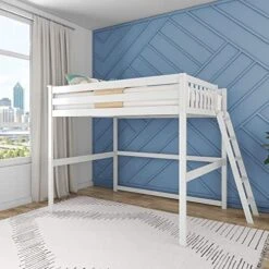 Max & Lily Full Size High Loft Bed With Desk And Bookcase, White, Solid Wood Modern Bed Frame For Kids/Teens, Pine, Non-Toxic Finish, 400 Lb. Weight Capacity, Easy Assembly -Best Furniture Store 51ZV5lEF0cL. AC