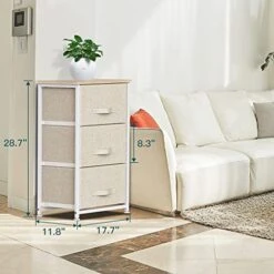 3 Drawer Fabric Dresser Storage Tower, Dresser Chest With Wood Top, Organizer Unit For Closets Bedroom Nursery Room Hallway (Beige) -Best Furniture Store 51ZVIgBZsyL