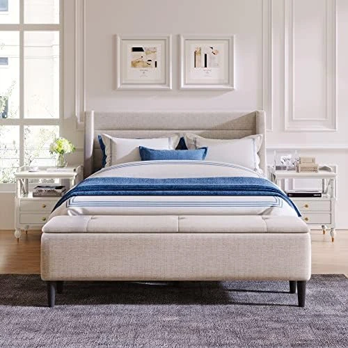 Queen Size Platform Bed With 2 Nightstands, 3 Pieces Queen Bedroom Set, Wood Queen Bed With Headboard, Queen Bedroom Furniture Sets (Champagne Silver) 13 Queen Size Platform Bed With 2 Nightstands, 3 Pieces Queen Bedroom Set, Wood Queen Bed With Headboard, Queen Bedroom Furniture Sets (Champagne Silver) - Image 13