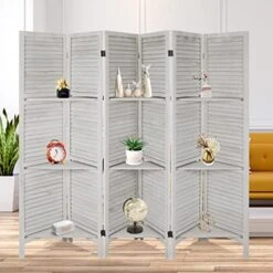 4 Panel Room Divider With Shelves 5.6ft.Tall Folding Privacy Screen Panels, Room Divider Wall, Divider For Room Separation, Room Divider Shelves,Place Small Items, Effectively Block Sight(White) -Best Furniture Store 51ZjDsps9L. AC