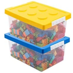 LUCKY-GO Toy Storage Organizer Bins With Lid - Stackable Plastic Organizer Box Set Of 2, Kids Toy Chests With Compatible Building Baseplate And Lid, Storage Container For Building Bricks & Toys -Best Furniture Store 51Zjl95OMVL 1