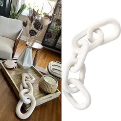 Hanlin Wood Chain Link Decor - Hand Carved Boho Decorative Chain, Farmhouse Decor, Sustainable Pine, Coffee Table Shelf For Home Living Room (White) -Best Furniture Store 51ZqXey0gdL