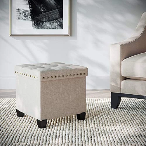 Nathan James 71103 Payton Foldable Storage Ottoman Footrest And Seat Cube, Beige 1 Nathan James 71103 Payton Foldable Storage Ottoman Footrest And Seat Cube, Beige